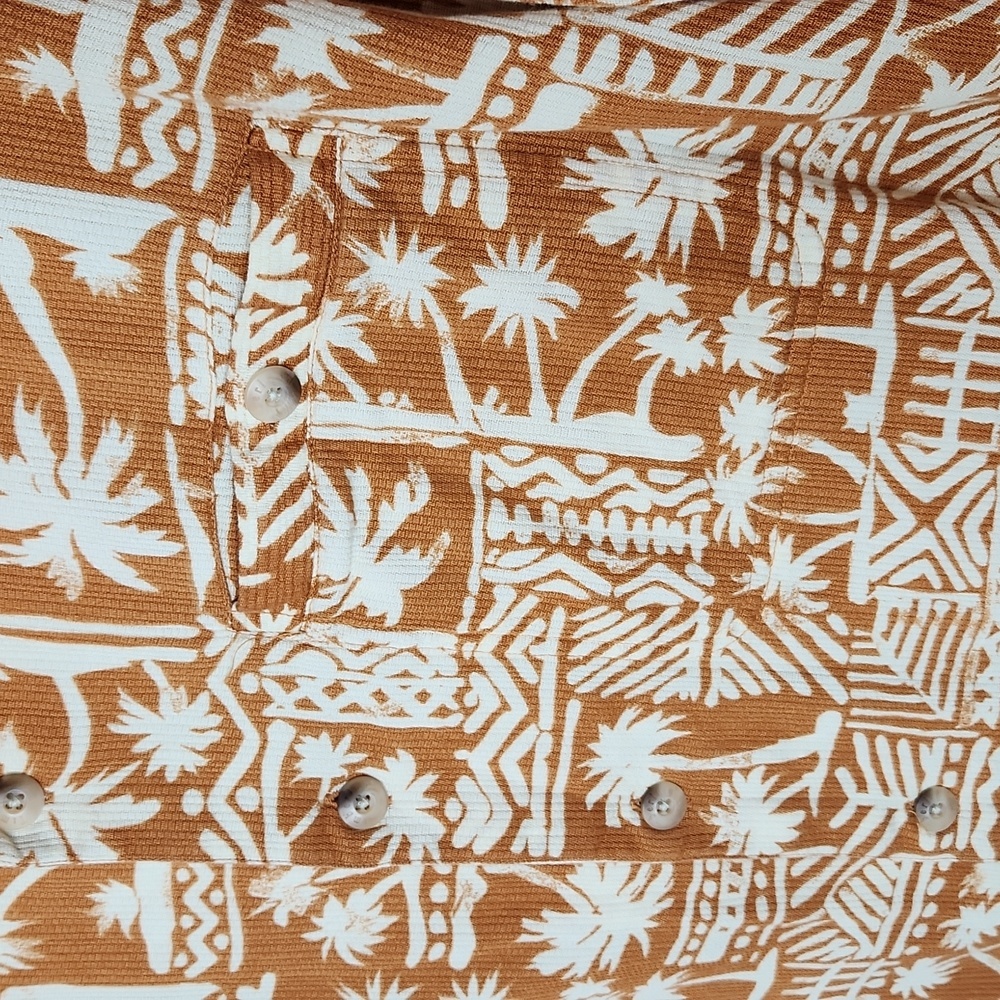 Timberland Hawaiian print button up shirt light orange brown large - Picture 3 of 9
